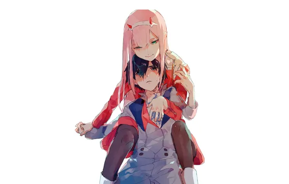 Girl, pair, white background, guy, two, 002, Darling In The Frankxx, Cute in France