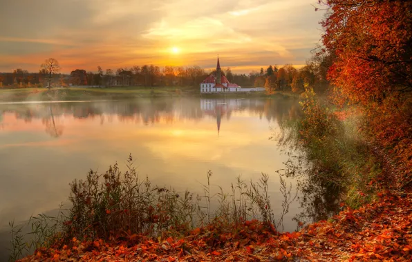 Picture autumn, the sun, reflection, river, Saint Petersburg, Ed Gordeev, Gordeev Edward