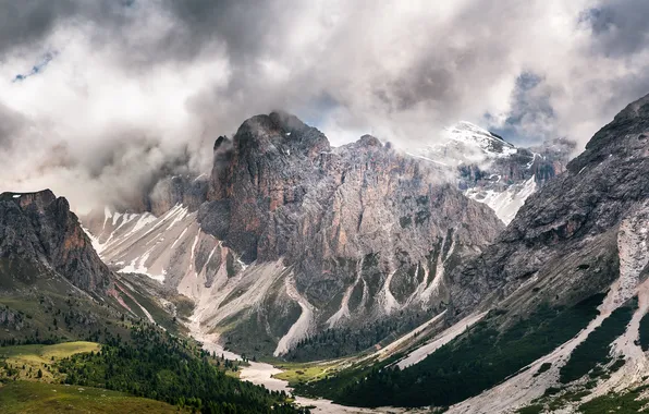 Clouds, mountains, Italy, The Dolomites