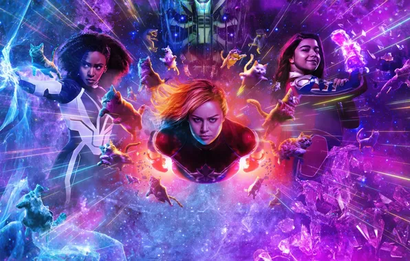 Cats, fiction, poster, comic, MARVEL, Ms. Marvel, Carol Danvers, Captain Marvel