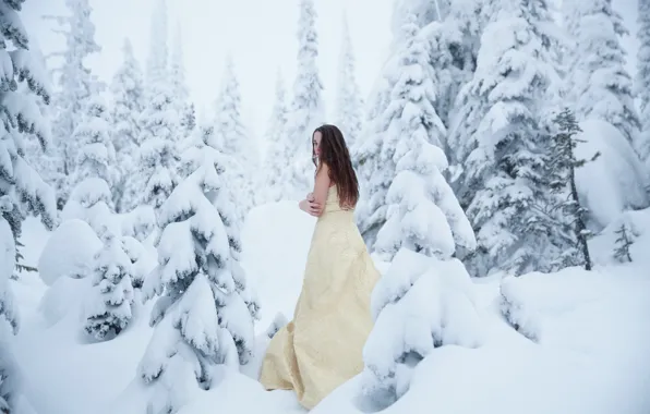 Forest, girl, snow, frost, cold, Lichon, Cold Winter