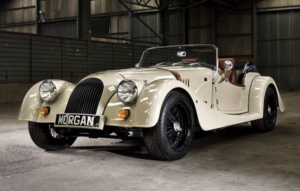 Picture white, background, Roadster, hangar, supercar, the front, 2004, Morgan