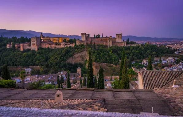 Picture landscape, mountains, nature, the city, home, the evening, fortress, Spain