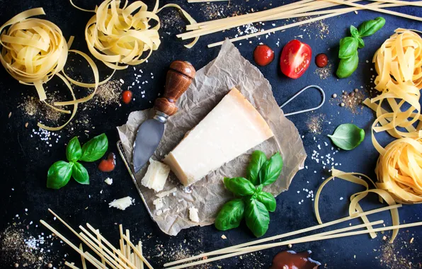 Cheese, spices, cherry, Parmesan, pasta, Basil