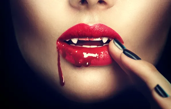 Lips, vampire, fingers, bllod