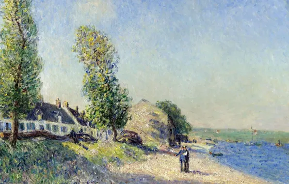 Wallpaper landscape, river, shore, picture, Alfred Sisley, Alfred Sisley, Saint-Mames In The Morning