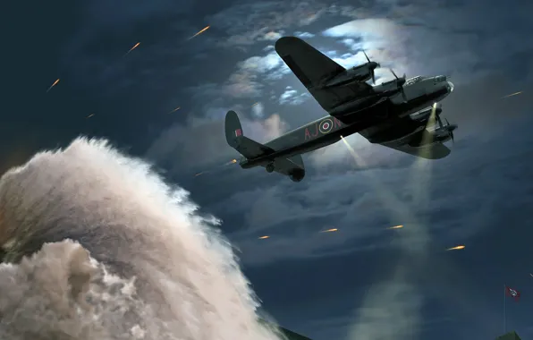 Picture art, Avro Lancaster, British four-engine heavy bomber, dambusters, Operation Chastise