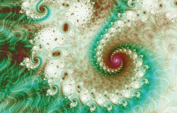 White, abstraction, green, pattern, spiral, fractal, ornament, emerald
