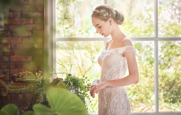 Picture face, style, model, dress, window