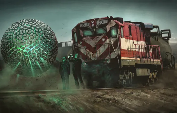 Ball, train, art, locomotive, sphere, Nick Foreman