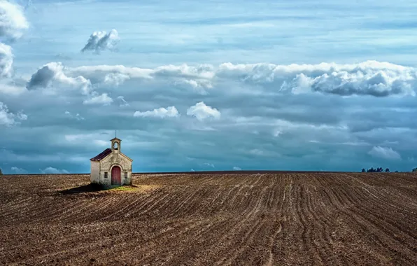 Picture field, the sky, house