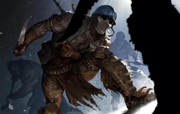 Protection, mask, art, soldiers, costume, knife, helmet, fight
