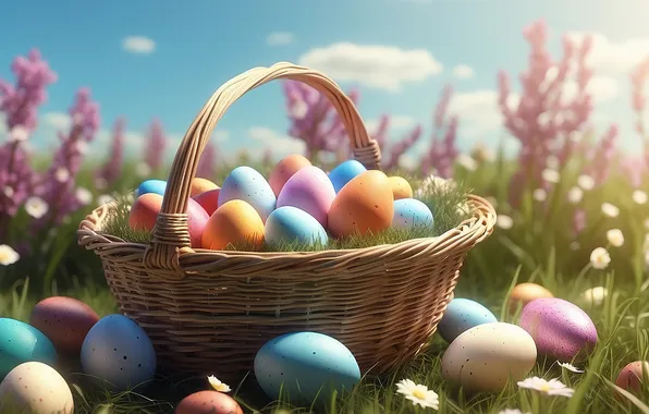 Flowers, eggs, spring, colorful, Easter, flowers, spring, Easter