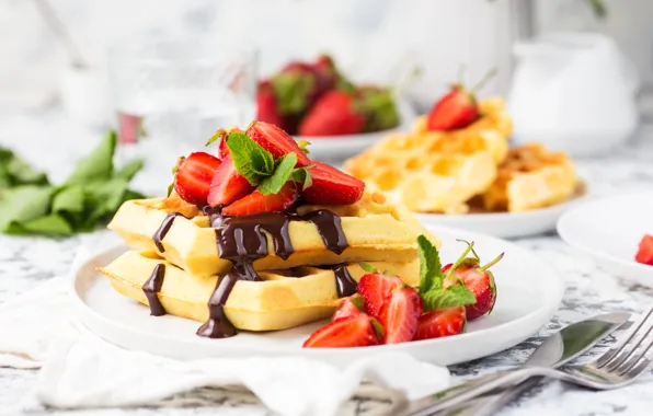 Picture chocolate, strawberry, waffles