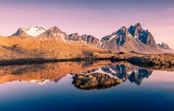 Mountains, lake, reflection, Iceland, Iceland, Auster-Skaftafellssysla, Vesturhorn