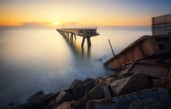 Sea, sunset, bridge