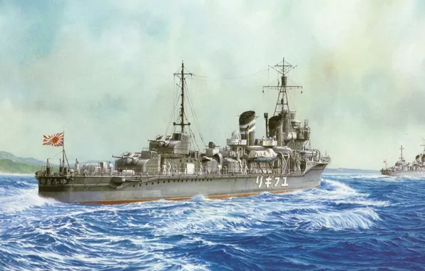 Ship, art, Navy, military, Japanese, destroyer, WW2, destroyer