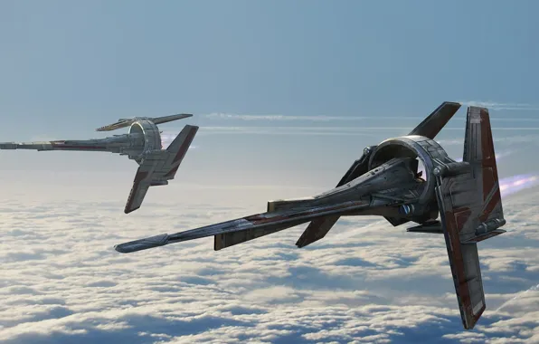 The sky, Fighter, Art, Fiction, Concept Art, Two, Science Fiction, Transport & Vehicles