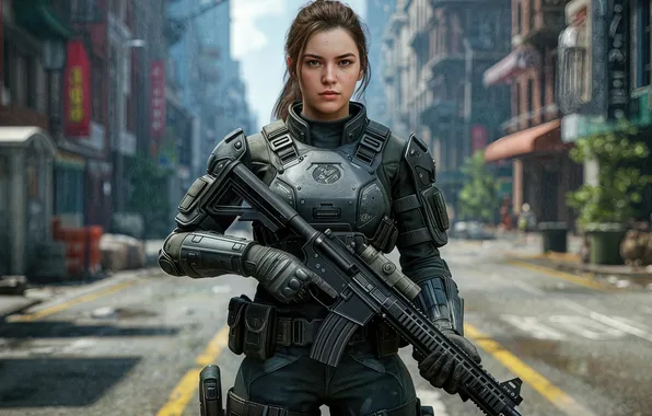 Picture girl, military, weapons