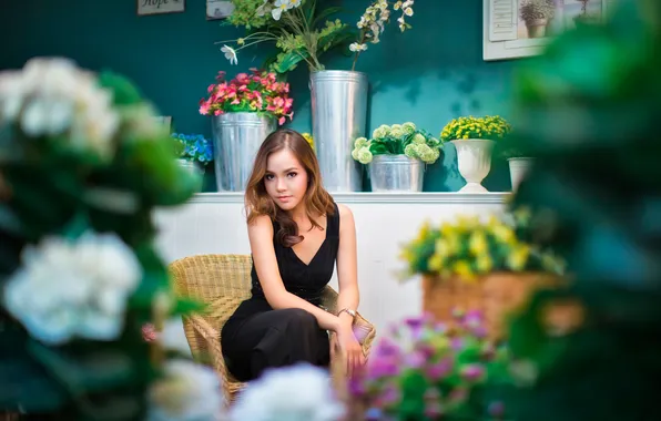 Flowers, portrait, bokeh, Flower Princess