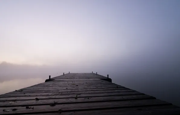 Landscape, bridge, fog, lake