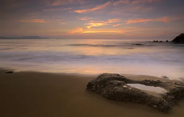 Picture sea, the sky, sunset, stones, shore, Spain