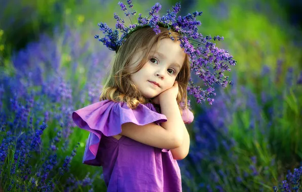 Summer, look, flowers, nature, pose, child, portrait, girl