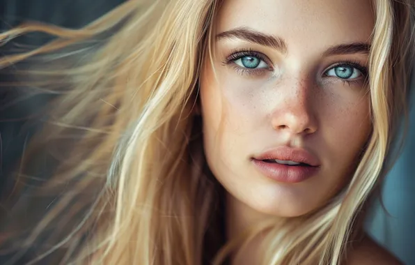Look, girl, light, face, pose, portrait, blonde, freckles