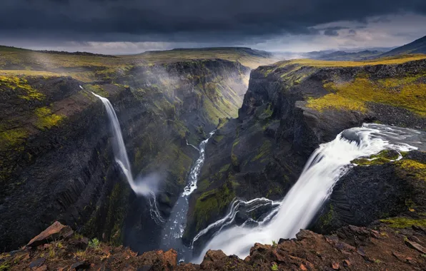 River, canyon, gorge, waterfalls, Iceland