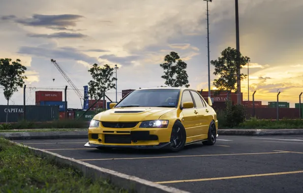 Yellow, Parking, Lancer Evolution IX