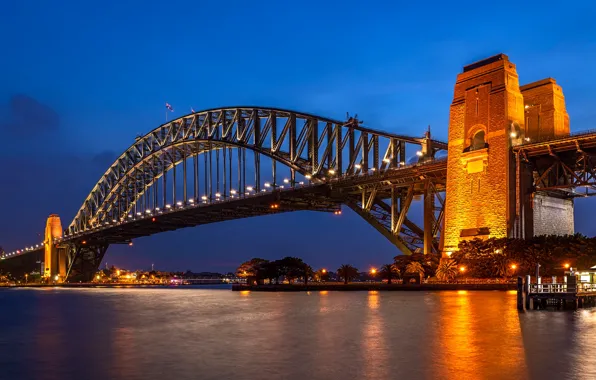 The sky, trees, bridge, lights, home, the evening, Australia, lights