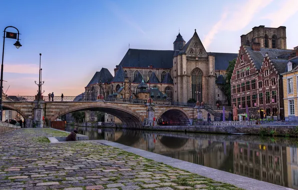 Picture bridge, channel, Belgium, Brussels, structure, the city.