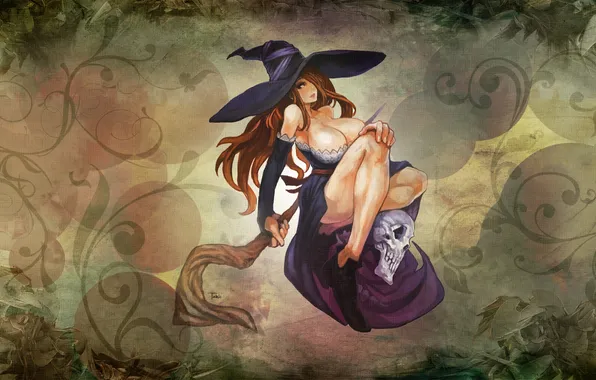 Skull, hat, staff, the witch