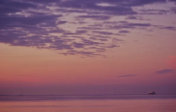 Sea, the sky, clouds, lights, ship, the evening