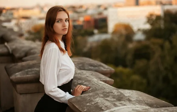 Look, girl, sweetheart, model, skirt, portrait, blouse, balcony