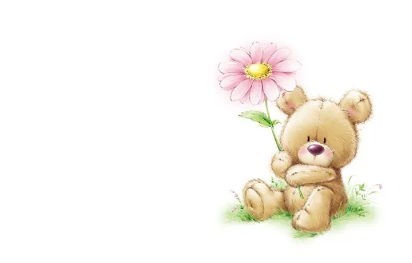 Picture summer, background, mood, art, children's, Marina Fedotova, bear. flower