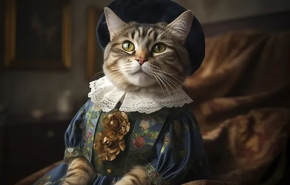 Cat, cat, look, pose, grey, portrait, picture, hat