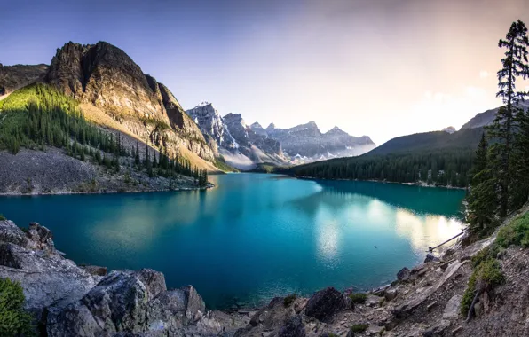 Picture Mountains, Lake, Forest, Canada, National Park moraine lake and Banff