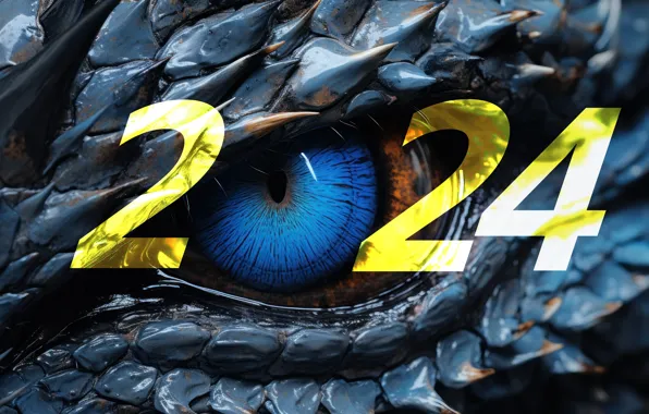 Face, dragon, figures, New year, black background, date, 2024, AI art