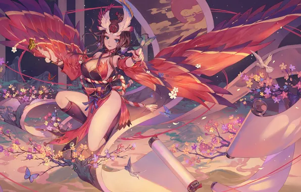 Girl, Bird, Wings, Onmyouji, Onmedia