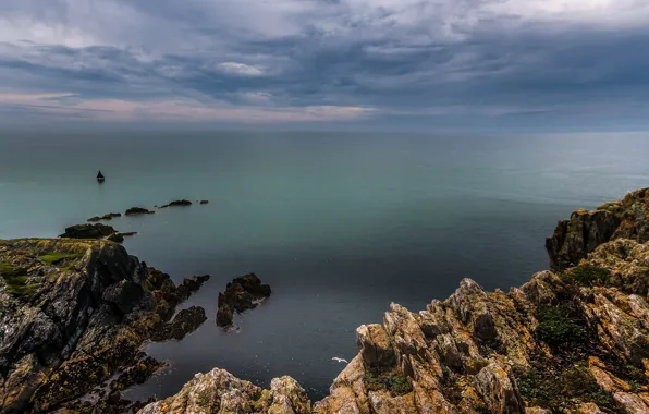 Sea, landscape, rocks, Wales