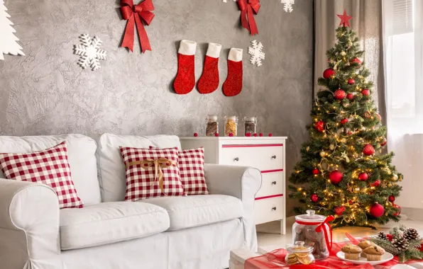 Design, Sofa, New Year, Tree, Interior, Holidays