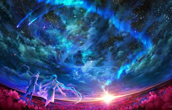 Clouds, people, The sky, two, Vocaloid, Vocaloid
