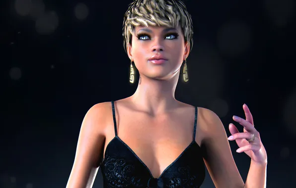 Picture girl, hand, earrings, art, render, short hair