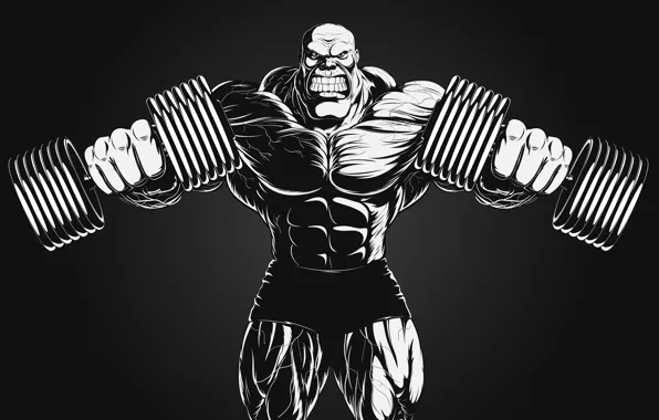 Extreme, dumbbells, bodybuilder