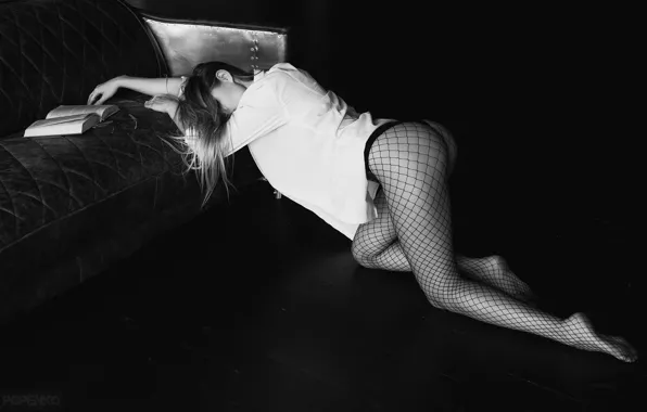 Ass, pose, sofa, Girl, tights, Andrey Popenko