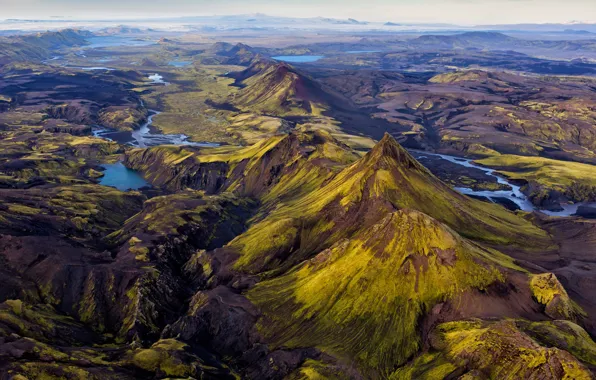 Picture mountains, valley, Iceland, river, lake