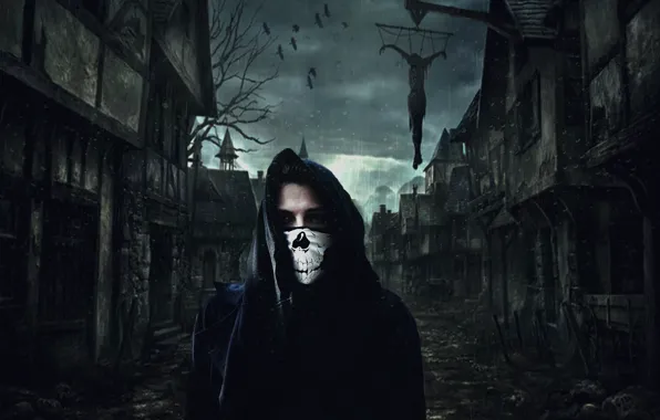 The darkness, skull, black, mantle, killer, hanging