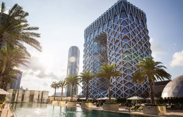 Pool, Palm trees, Architecture, Skyscraper, Macau, Morpheus Hotel, Gothel