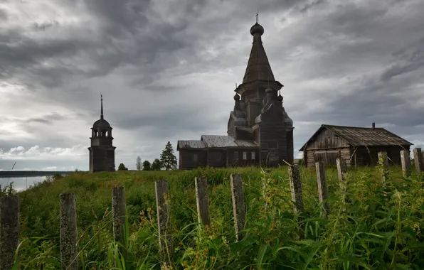 Field, summer, the sky, grass, clouds, overcast, meadow, Church